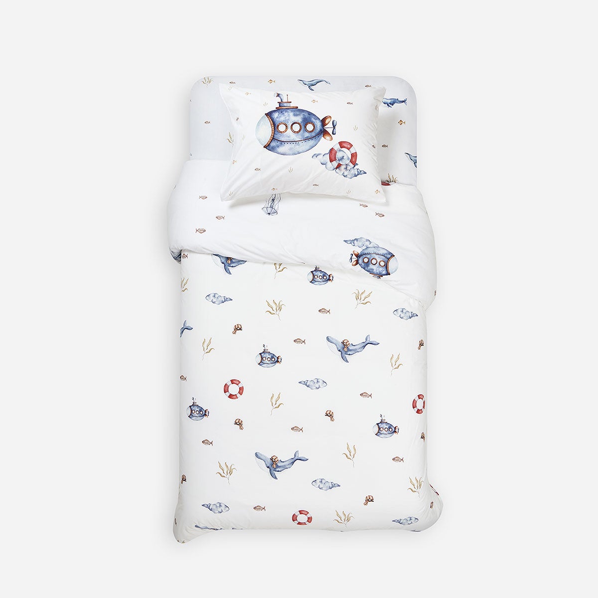 Funda Plumón Algodón Kids Reversible Ballenas