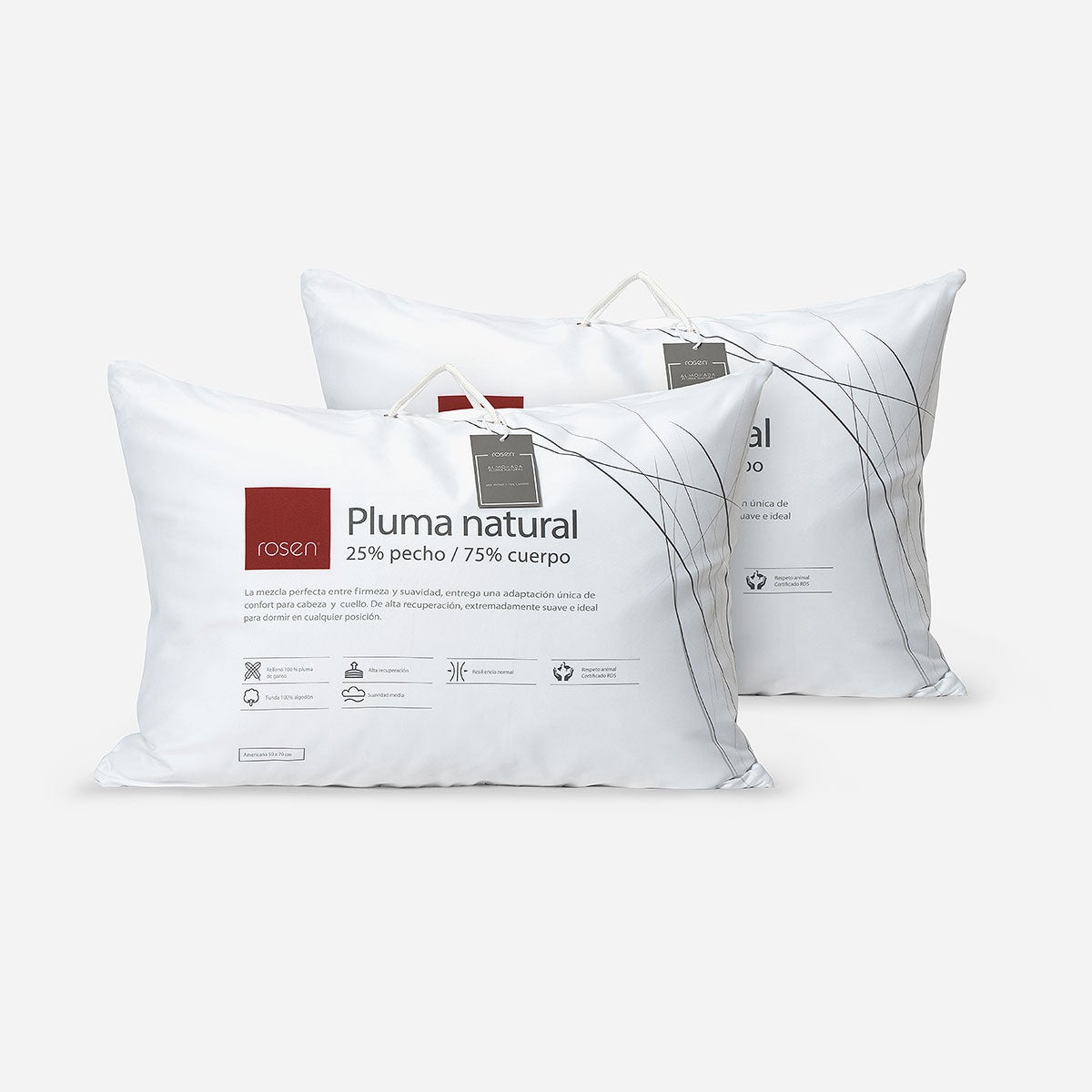Set 2 Almohada Pluma Natural 25% S/Fuelle